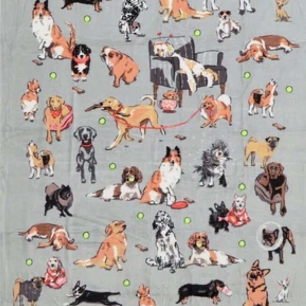 Vera Bradley Gray Throw Blanket with Colorful Dog Design